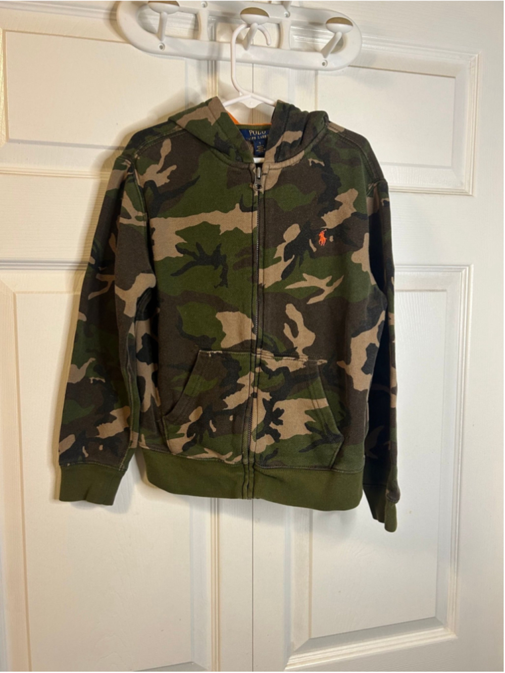 Polo Ralph Lauren Boys Camo Zip Up Hoodie Orange Hood 7